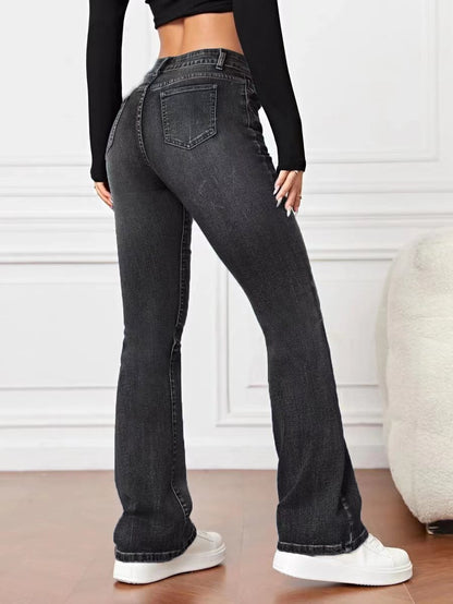 Denim High Waist Loose And Slimming Bootcut Trousers