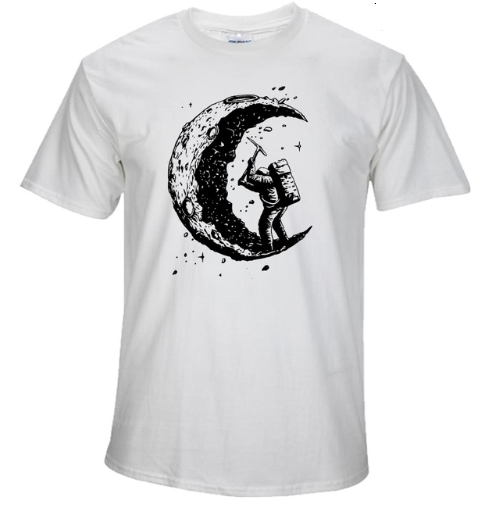 Digging The Moon Print Casual Mens O-neck T Shirt